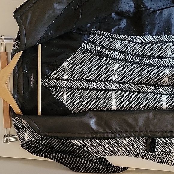 Max Mara Weekend Tweed Jacket with Faux Leather Trim - Black & White - Picture 5 of 5